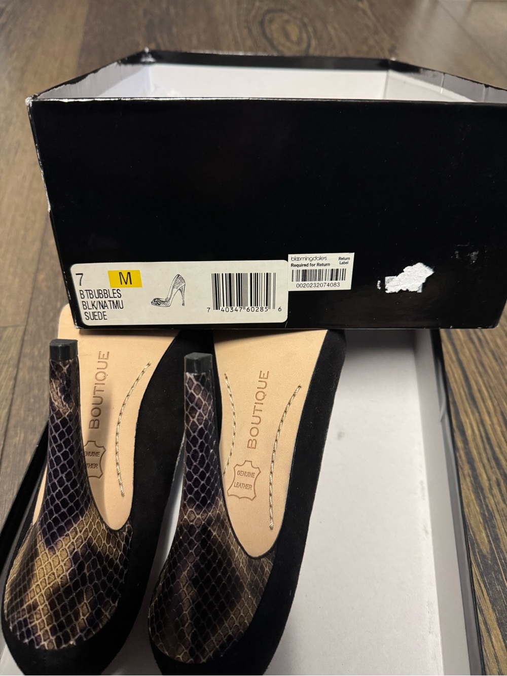 Boutique 9 Black Suede Peep-Toe Heels with Snakeskin Accent - Picture 4 of 6
